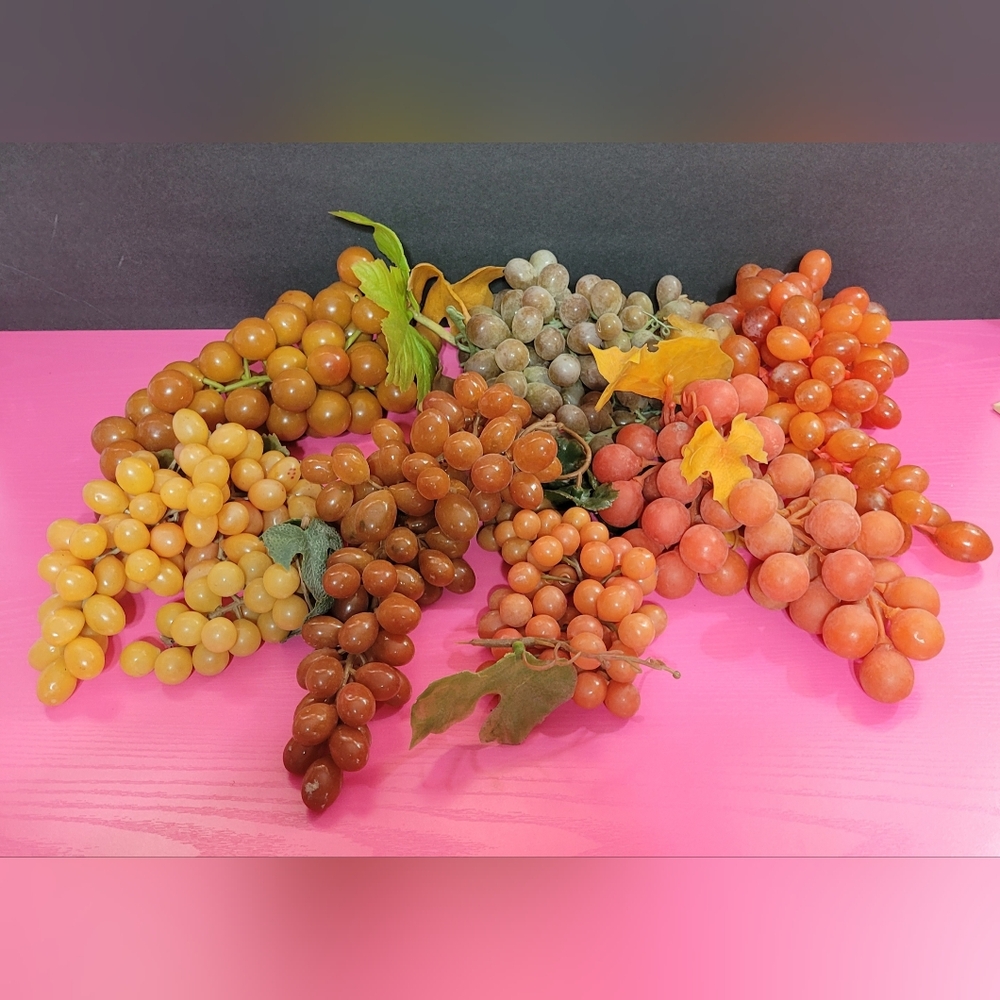 Vintage Assorted Artificial Grape Clusters in Warm Fall Tones Rubber Plastic 504